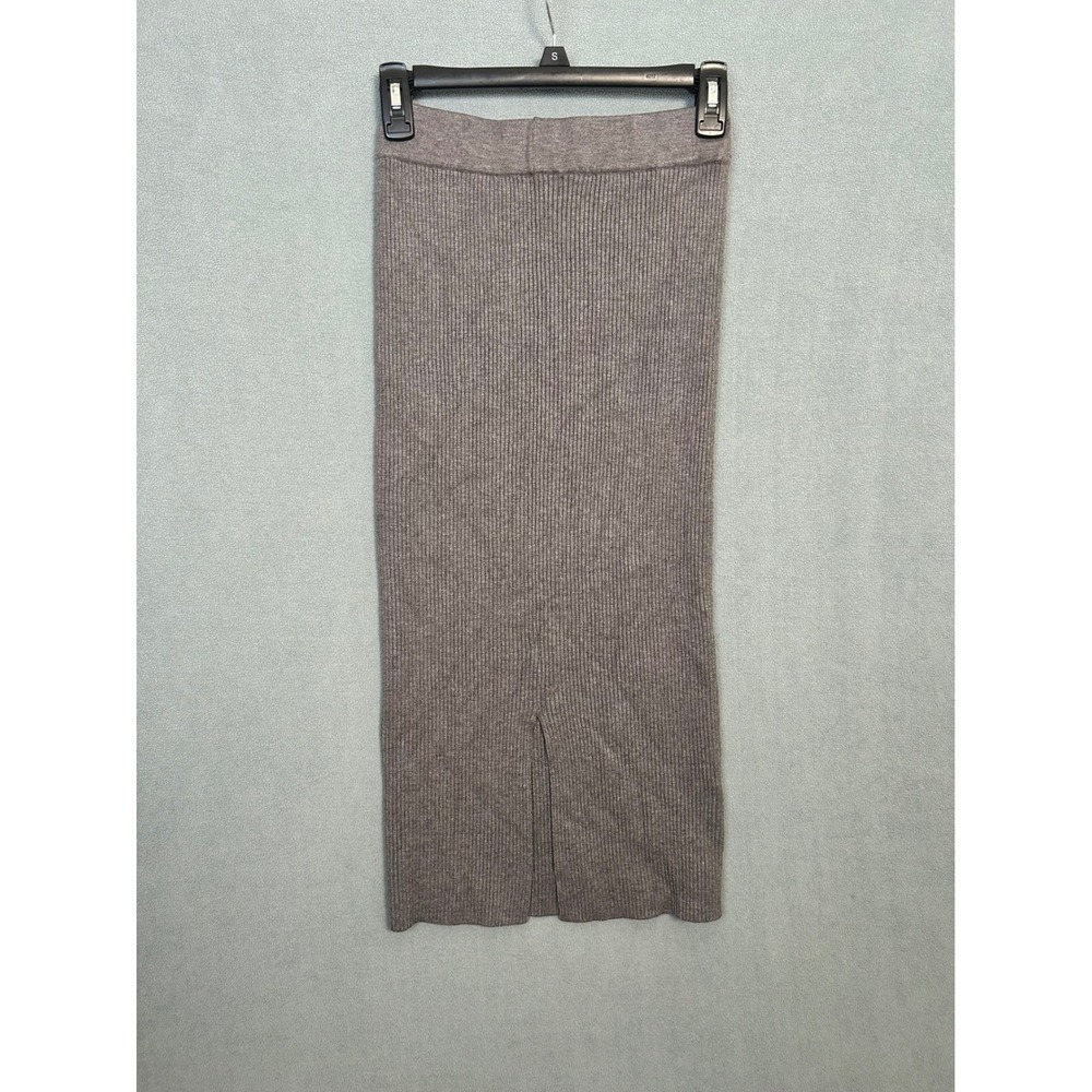 Becod Ribbed Knit Midi Skirt Brown Taupe Elastic Waist Back Slit 62383 Womens M - Picture 7 of 8